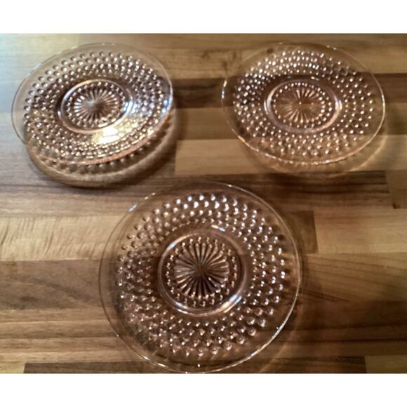 Anchor Hocking Hobnail Pink Depression Glass Bread Plate 6.25” Set of 3 - Picture 3 of 8